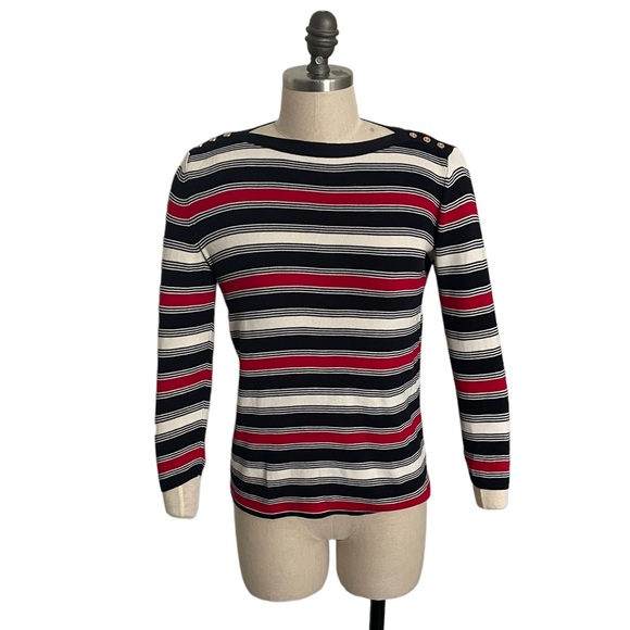 Talbots striped boatneck sweater with button detail Size XS - Picture 1 of 8